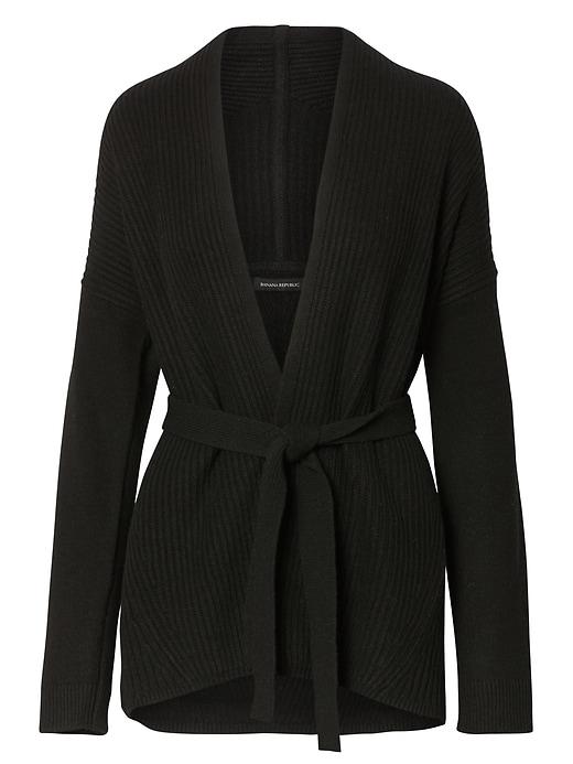 Banana Republic Womens Italian Superloft Ribbed Belted Cardigan Black Size Xl