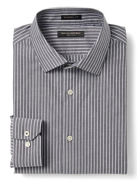 Banana Republic Mens Camden Fit Non Iron Dobby Stripe Shirt - Black