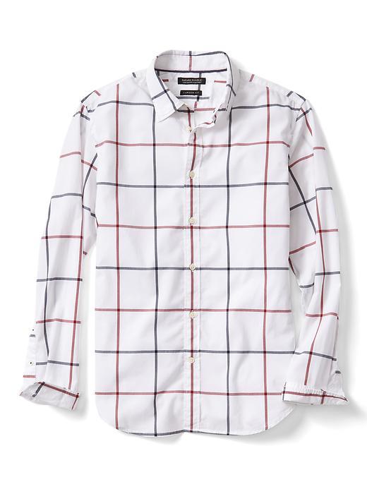 Banana Republic Mens Camden Fit Custom Wash Large Plaid Shirt - Red