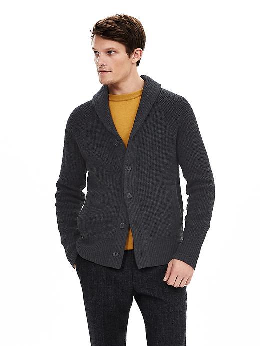 Banana Republic Mens Todd &amp; Duncan Cashmere Shawl Collar Cardigan Size L Tall - Charcoal Heather