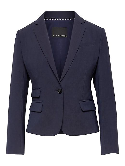 Banana Republic Womens Fitted Crop Machine-washable Italian Wool Blend Blazer Navy Size 14