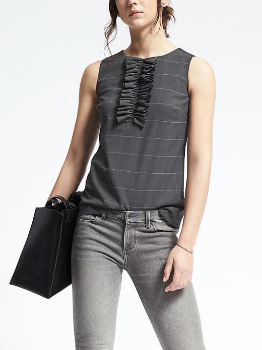 Banana Republic Sleeveless Pleated Placket Tank - Medium Gray Heather