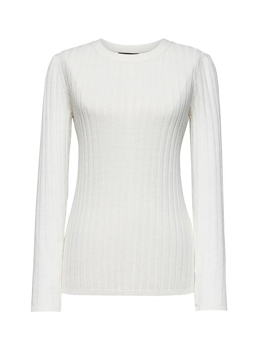 Banana Republic Womens Machine-washable Merino Wool Ribbed Crew-neck Sweater Ivory White Size Xs