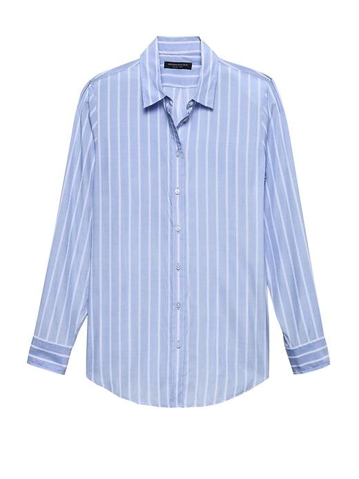 Banana Republic Womens Petite Dillon Classic-fit Stripe Shirt Light Blue Size L