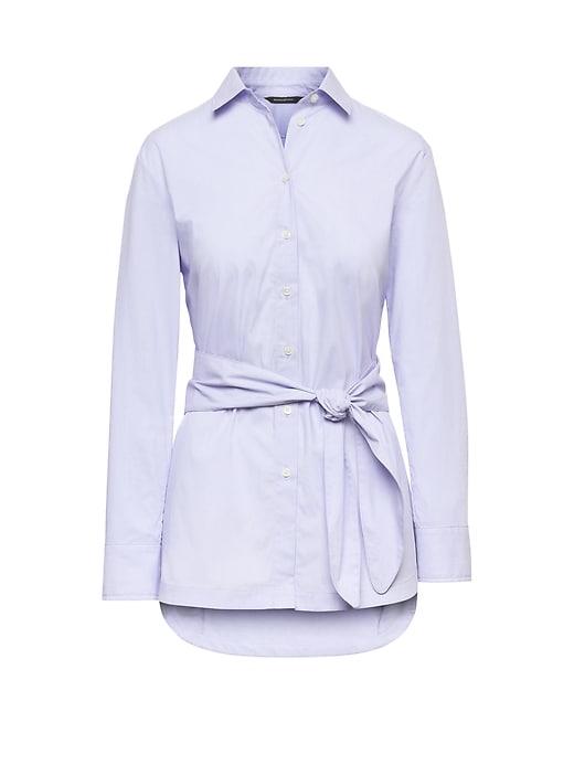 Banana Republic Womens Parker Tunic-fit Super Stretch Tie-front Shirt Light Blue Size Xxl