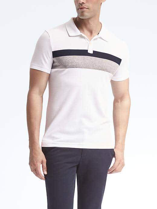 Banana Republic Mens Slim Luxury Touch Chest Stripe Polo - White