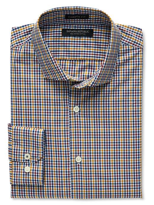 Banana Republic Mens Camden Fit Mini Gingham 120s Supima Cotton Shirt Size L Tall - Gold Plate