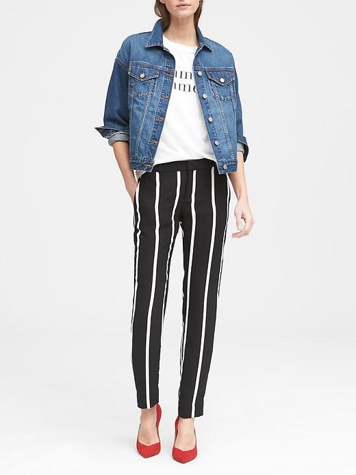 Banana Republic Womens Petite Avery Straight-fit Stripe Ankle Pant Black & White Size 12