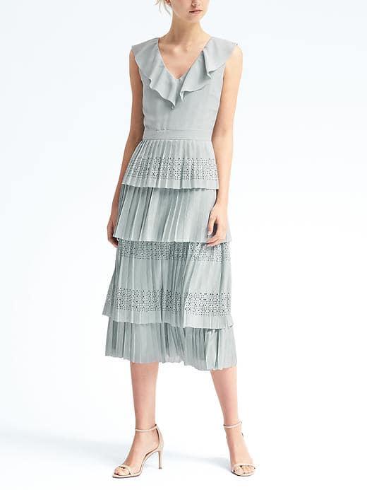 Banana Republic Womens Laser Cut Pleated Midi Dress - Vapor