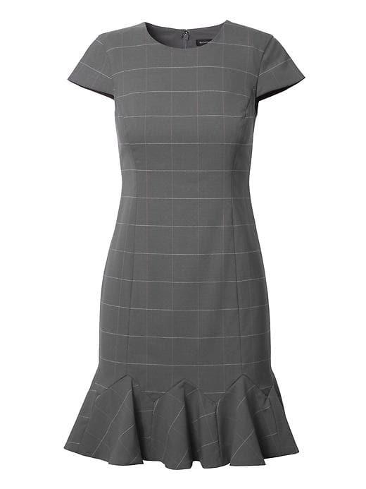 Banana Republic Womens Windowpane Lightweight Wool Godet Flounce Sheath Dress - Gray