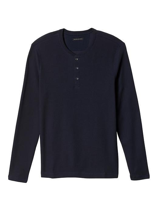 Banana Republic Mens Modal Pima Cotton Waffle Knit Henley - Navy