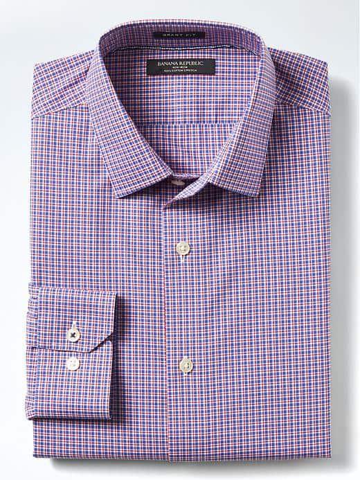 Banana Republic Mens Grant Fit Non Iron Check Shirt - Lipstick Red