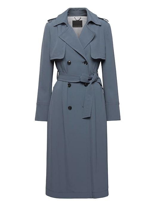 Banana Republic Womens Petite Soft Pleated Long Trench Coat Blue Gray Size Xs