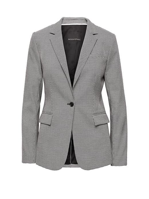 Banana Republic Womens Long And Lean-fit Machine-washable Houndstooth Blazer Black & White Size 0