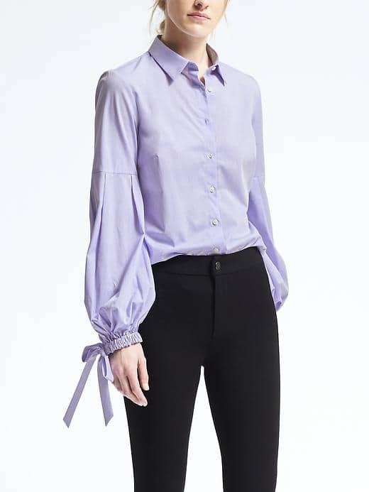 Banana Republic Womens Riley Fit Pleated Bell Sleeve Shirt - Light Blue