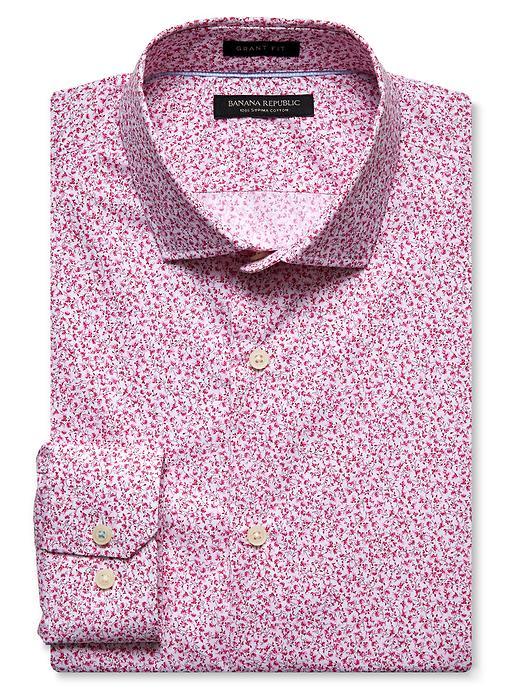 Banana Republic Mens Grant Fit Pink Floral 120s Supima Cotton Shirt Size L Tall - Orange