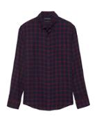 Banana Republic Mens New Slim-fit Crinkle Cotton Flannel Shirt Burgundy Wine Red Size M