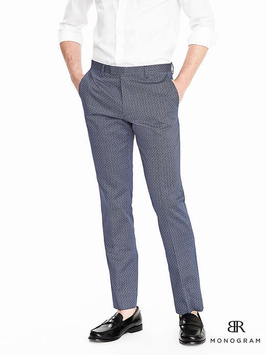 Banana Republic Mens Monogram Micro Print Trouser Size 30w 30l - New Blue Print