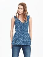 Banana Republic Womens Heritage Print Ruffle Vee Top Size L - Open Seas