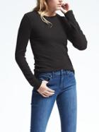 Banana Republic Womens Long Sleeve Stretch To Fit Ribbed Crew Tee - Black