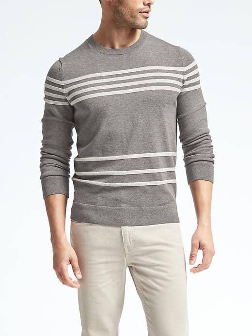 Banana Republic Mens Textured Stripe Supima Cotton Crew Pullover - Dark Gray Heather