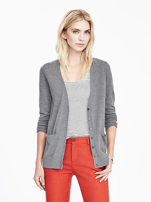 Banana Republic Womens Extra Fine Merino Wool Boyfriend Cardigan Size L - Medium Gray Heather