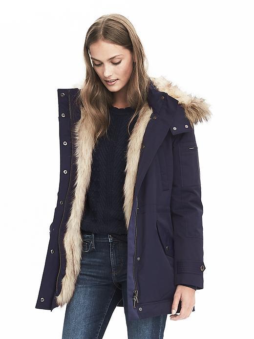 Banana Republic Faux Fur Solid Parka - Preppy Navy
