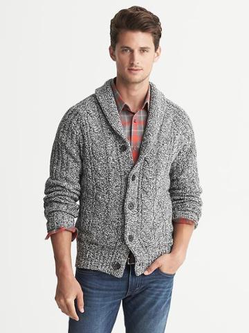 Banana Republic Cable Knit Shawl Collar Cardigan - Charcoal Marl