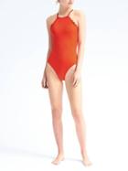Banana Republic Womens Scallop Red High Neck Swimsuit - Geo Red