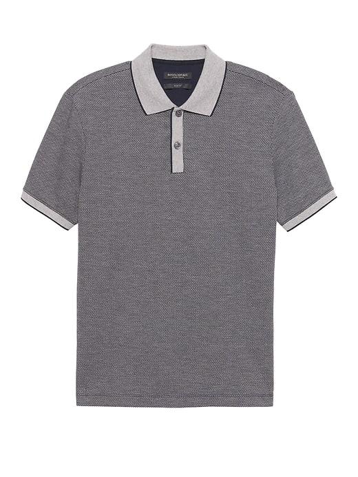 Banana Republic Mens Slim Luxury-touch Jacquard Tipped Polo Shirt Heather Light Gray Size Xs