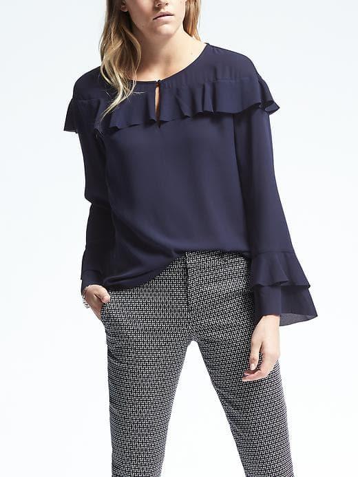 Banana Republic Womens Long Sleeve Flounce Top - Dark Night