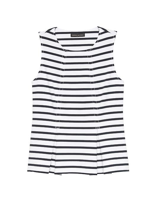 Banana Republic Womens Pleated Ponte Peplum Shell Stone Stripe Size S