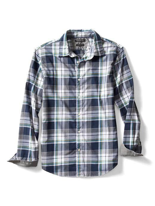 Banana Republic Mens Camden Fit Custom Wash Plaid Shirt - Preppy Navy