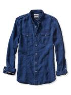 Banana Republic Mens Heritage Indigo Linen Utility Shirt Size Xxl - Dark Indigo