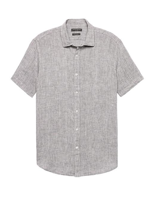 Banana Republic Mens Camden Standard-fit Linen Shirt Chrome Gray Size Xxs