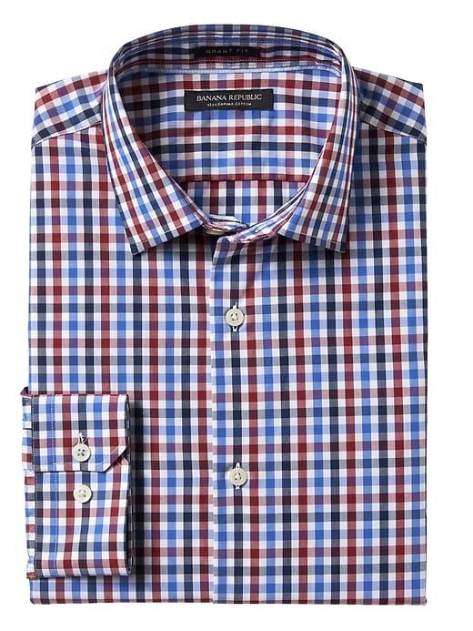 Banana Republic Mens Grant Slim-fit Supima Cotton Check Shirt Wine Size L