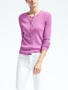 Banana Republic Womens Merino Ribbed Pointelle Cardigan - Violet