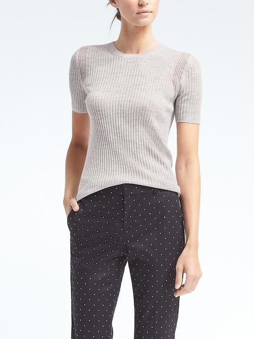 Banana Republic Womens Merino Rib Tee - Heather Gray