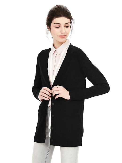 Banana Republic Womens Extra Fine Merino Wool Boyfriend Sweater Cardigan Size L - Black