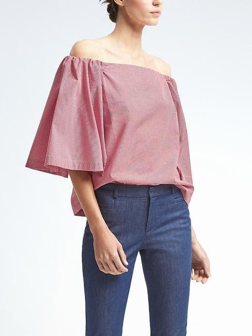 Banana Republic Womens Structured Gingham Off Shoulder Top - Red