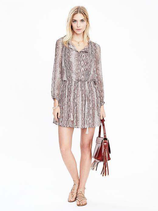 Banana Republic Womens Long Sleeve Print Boho Dress Size L Tall - Brown