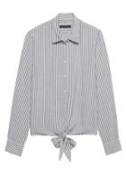 Banana Republic Womens Petite Dillon Classic-fit Stripe Tie-front Shirt Light Blue Stripe Size Xl