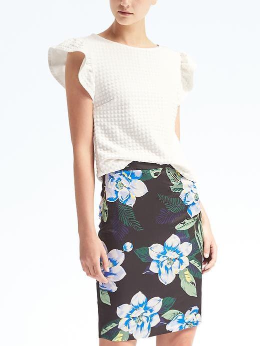 Banana Republic Womens Gingham Jacquard Ruffle Top - White
