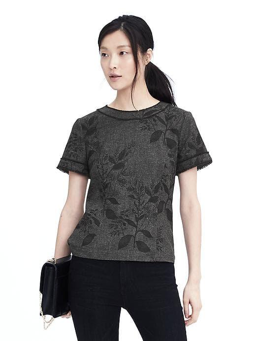 Banana Republic Womens Floral Frayed Edge Shirt - Medium Gray Heather
