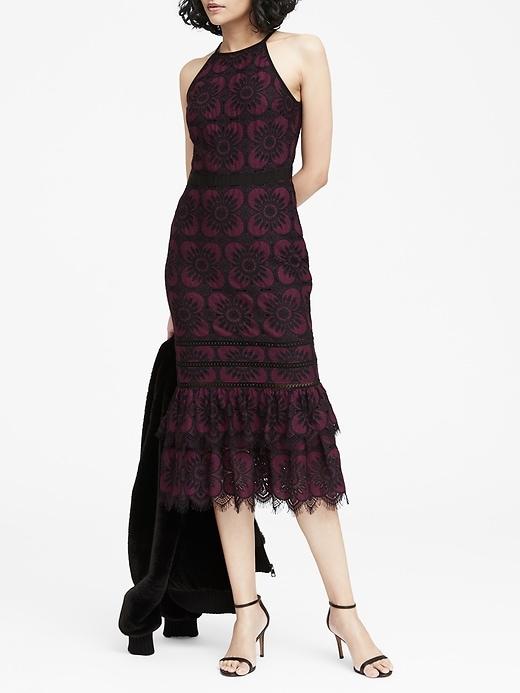 Banana Republic Womens Petite Lace Midi Dress Rich Wine Red Size 12