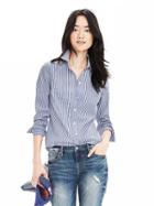 Banana Republic Riley Fit White Stripe Shirt Size 0 Petite - White