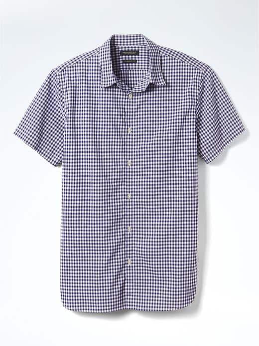 Banana Republic Mens Camden Fit Custom Wash Gingham Shirt - Tibetan Blue