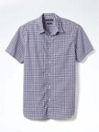 Banana Republic Mens Camden Fit Custom Wash Gingham Shirt - Tibetan Blue