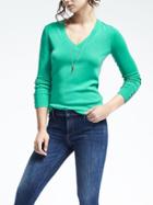Banana Republic Womens Extra Fine Merino Wool Vee Pullover - Aqua Sea