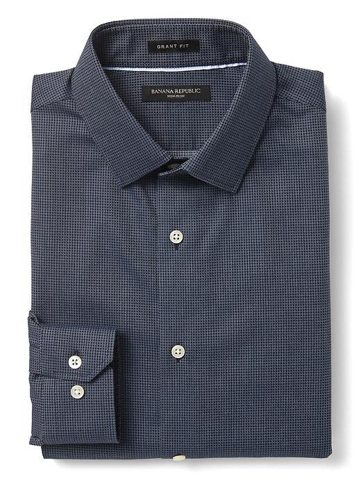 Banana Republic Mens Grant Fit Non Iron Corded Solid Shirt Size L Tall - Navy Star